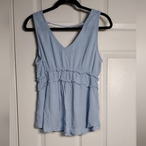 Linen Ruffle Babydoll Top - Blue L - maurices